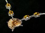 Fossil Ammonite Necklace With Citrine #4509-1